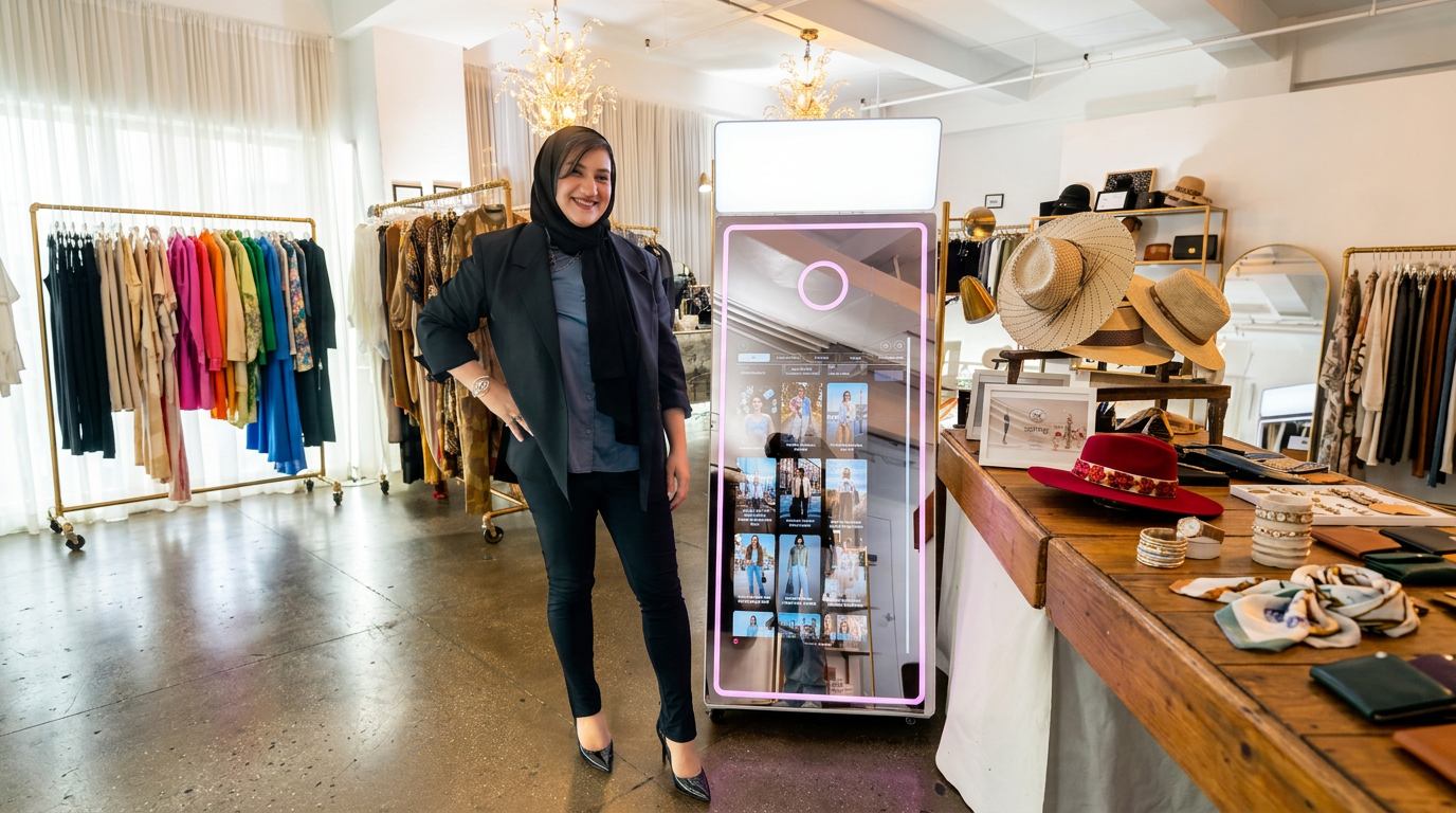 Jabeen Zaidi, Founder and CEO of Spring AI, with a GLAS mirror